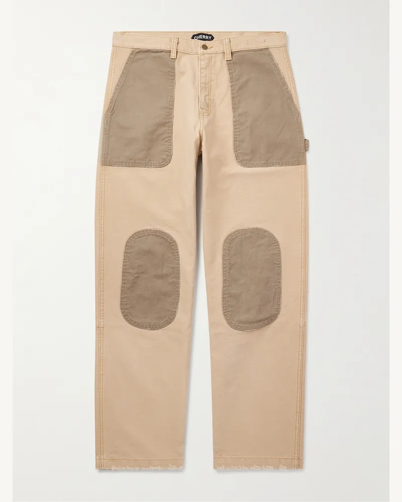Cherry Los Angeles Safari gerade geschnittene zweifarbige Hose aus Baumwoll-Canvas mit Distressed-Details Neutral