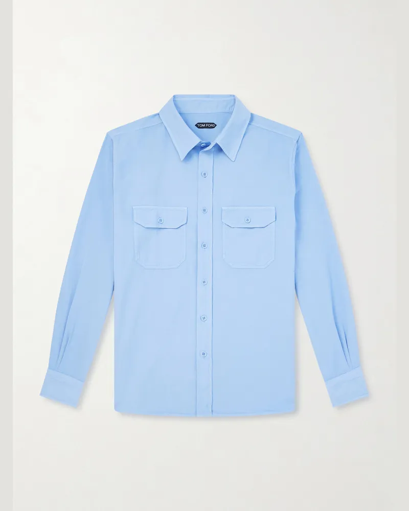 Tom Ford Hemd aus einer Baumwoll-Seidenmischung Blau