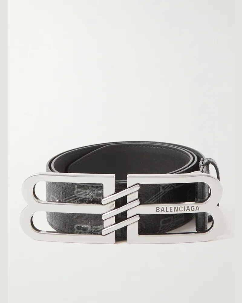 Balenciaga 4cm Logo-Embellished Monogrammed Coated-Canvas Belt Black