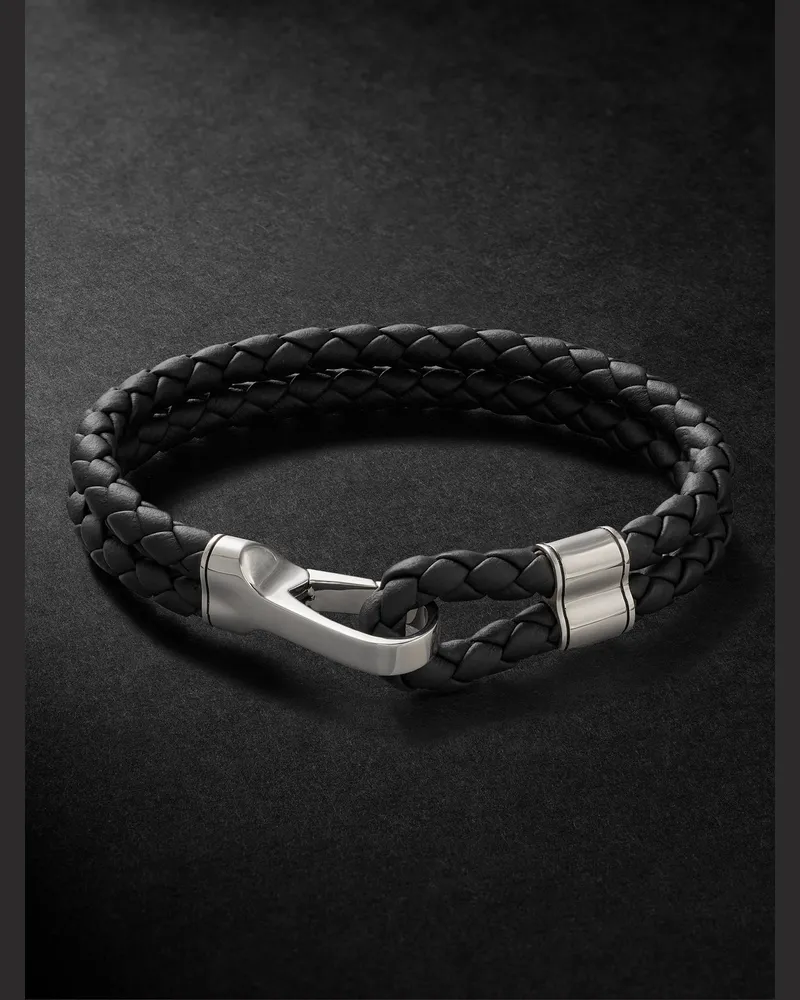 John Hardy Armband aus Lederkordel und Sterlingsilber Schwarz