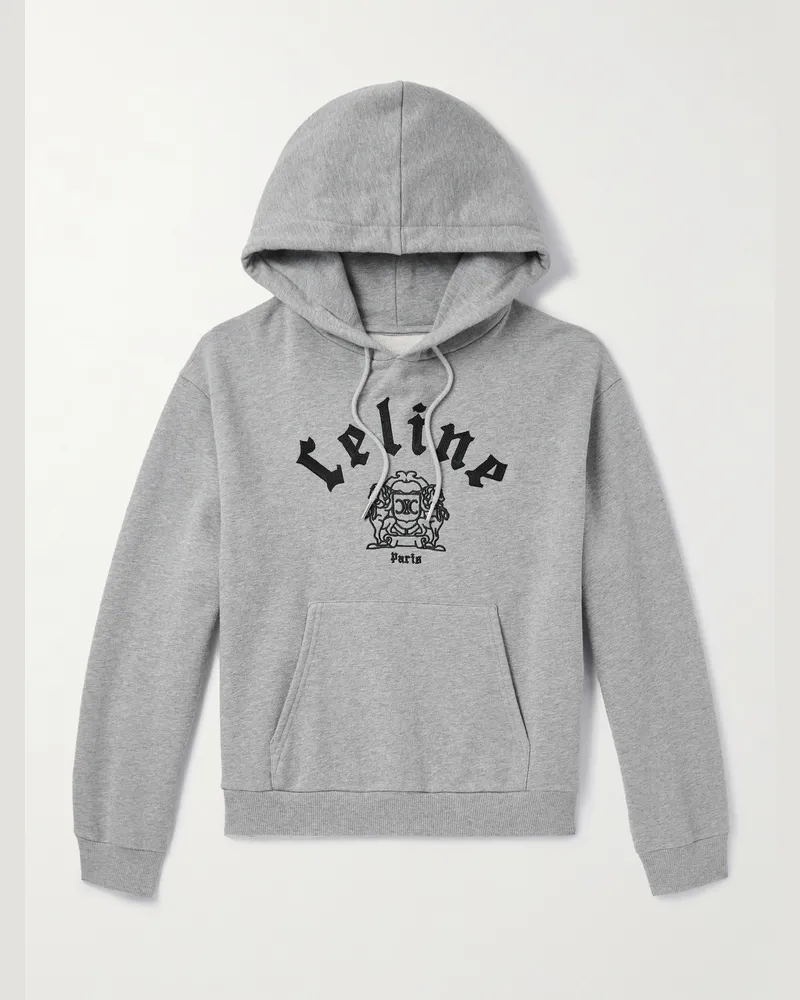 Celine Verkürzter Hoodie aus Baumwoll-Jersey mit Logostickerei Grau
