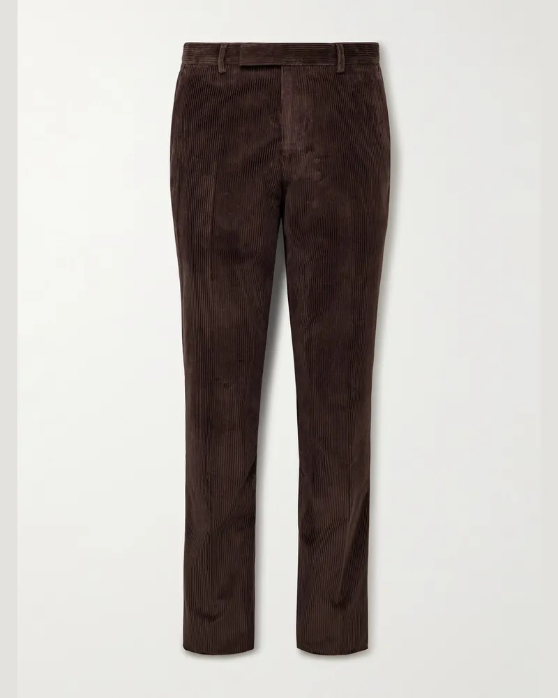 Paul Smith Gents Slim-Fit Straight-Leg Cotton-Corduroy Suit Trousers Brown