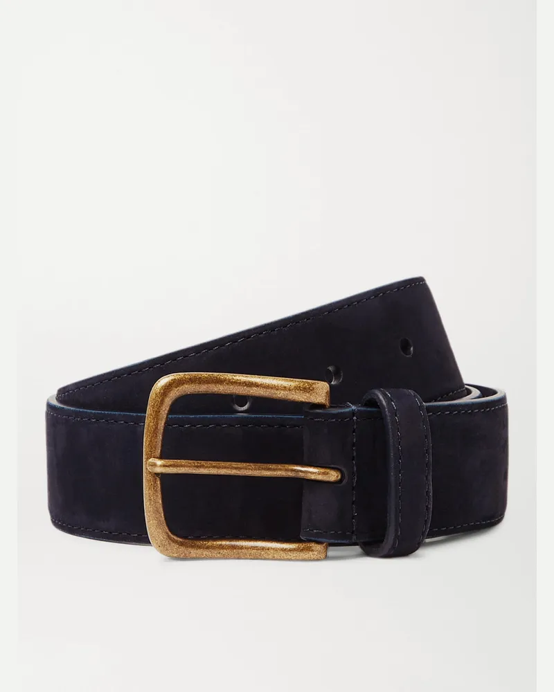 Anderson & Sheppard 3.5cm Suede Belt Blue