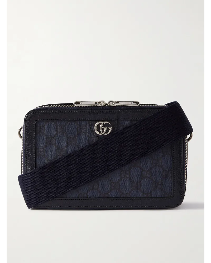 Gucci Ophidia Mini-Umhängetasche aus beschichtetem Supreme-Canvas mit Logomuster und Lederbesatz Blau