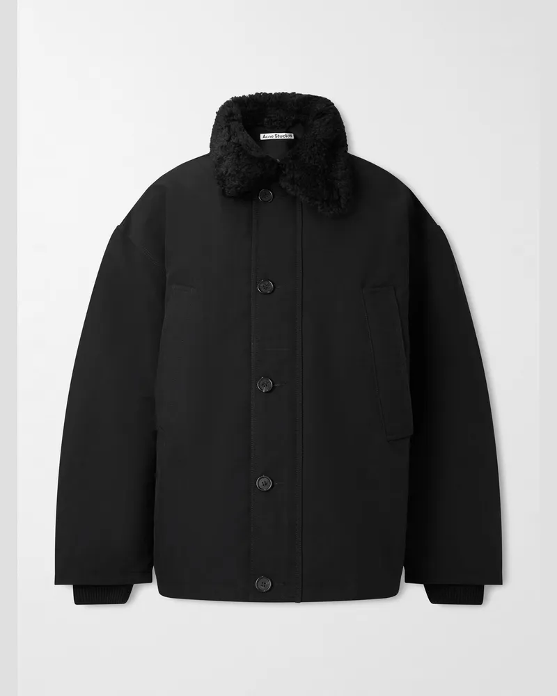 Acne Studios Omanti wattierter Parka aus gepeachtem Nylon mit Shearling-Besatz Schwarz