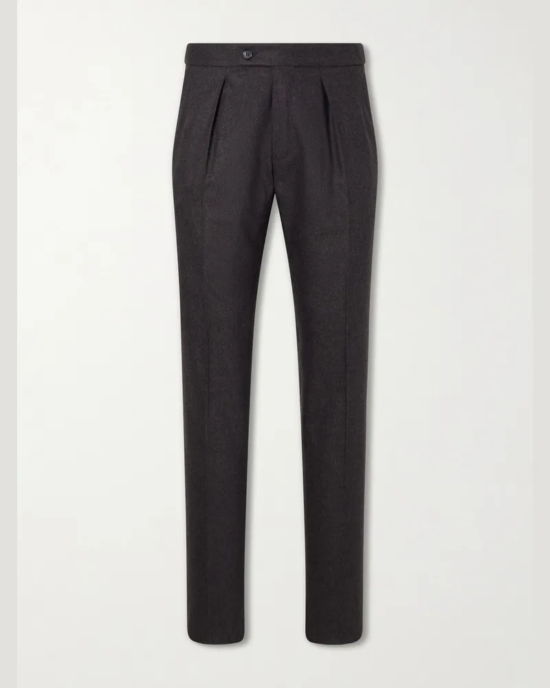 Slowear Tapered Pleated Wool and Cashmere-Blend Suit Trousers Brown