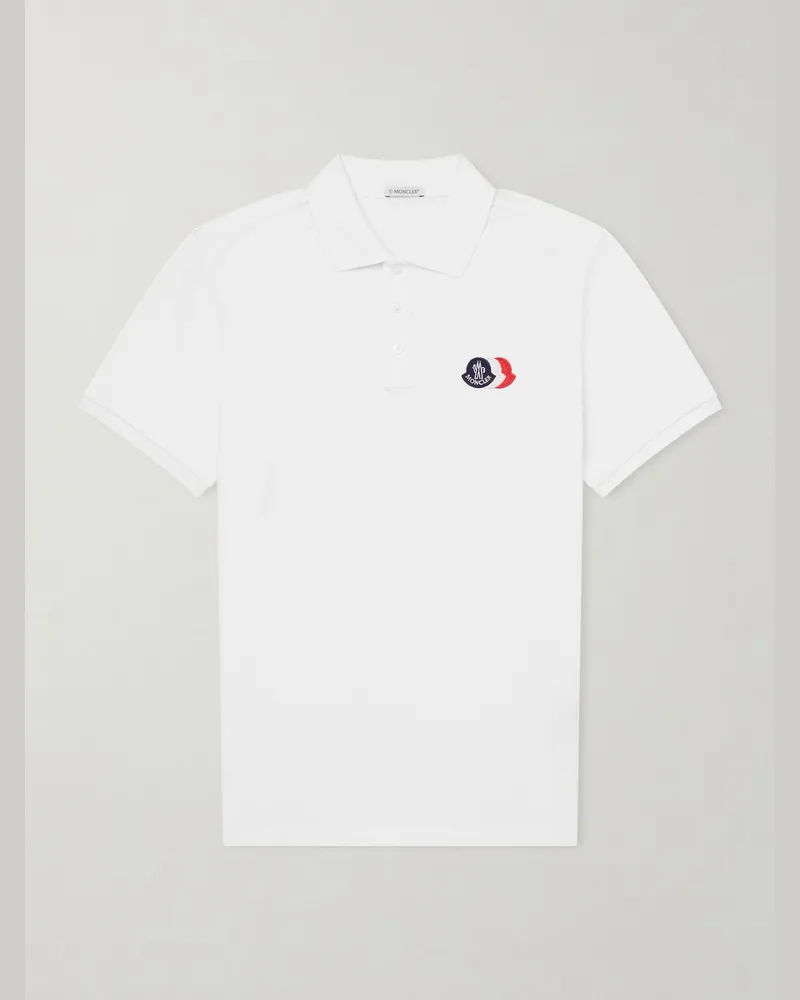 Moncler Logo-Appliquéd Cotton-Piqué Polo Shirt White