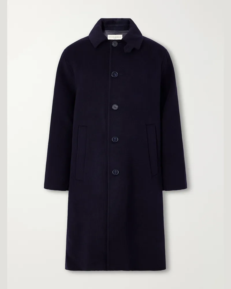 Officine Generale Braxton Suede-Trimmed Wool Coat Blue