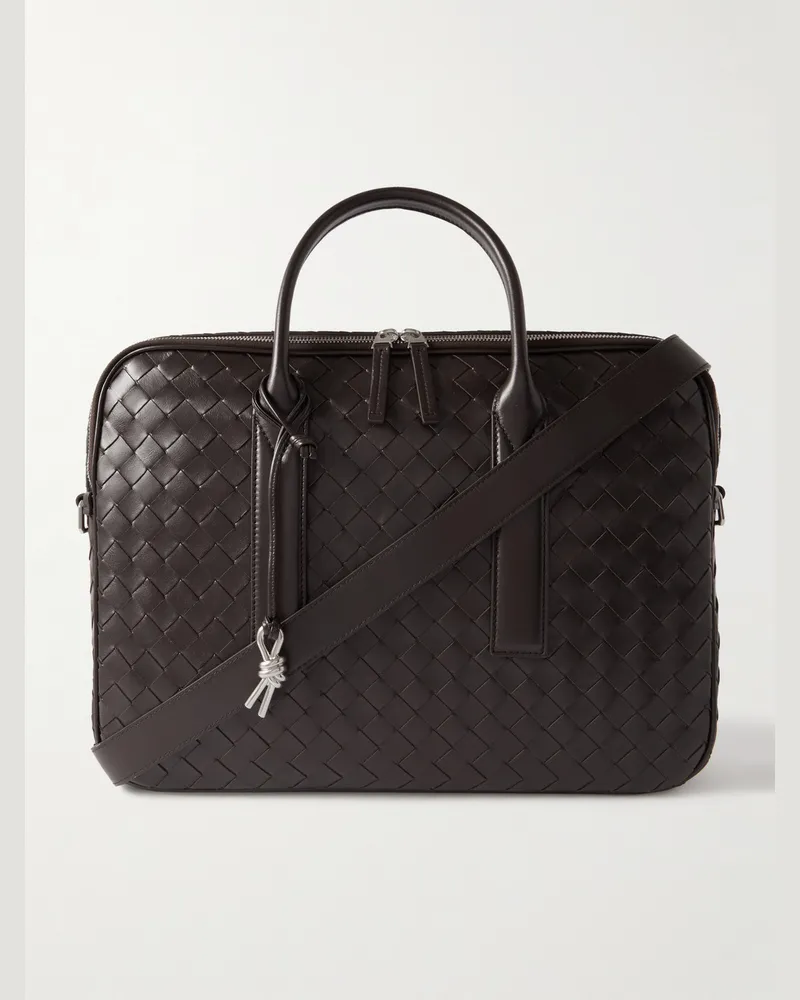 Bottega Veneta Getaway Intrecciato Leather Briefcase Brown