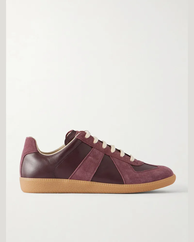 Maison Margiela Replica Suede-Trimmed Leather Sneakers Burgundy