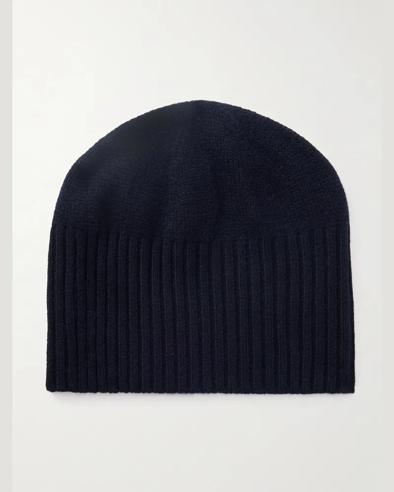 ALLUDE Beanie aus Kaschmir in Rippstrick Blau