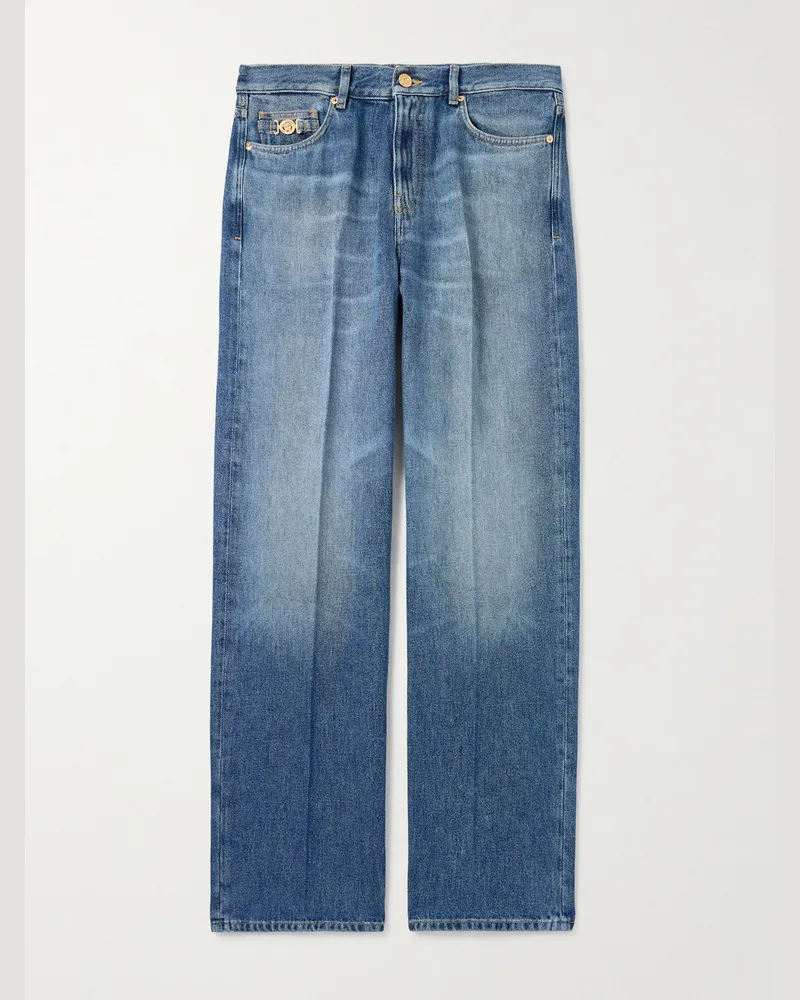 Versace Straight-Leg Embellished Jeans Blue