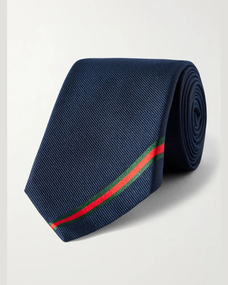 Gucci 7cm Striped Silk-Twill Tie Blue