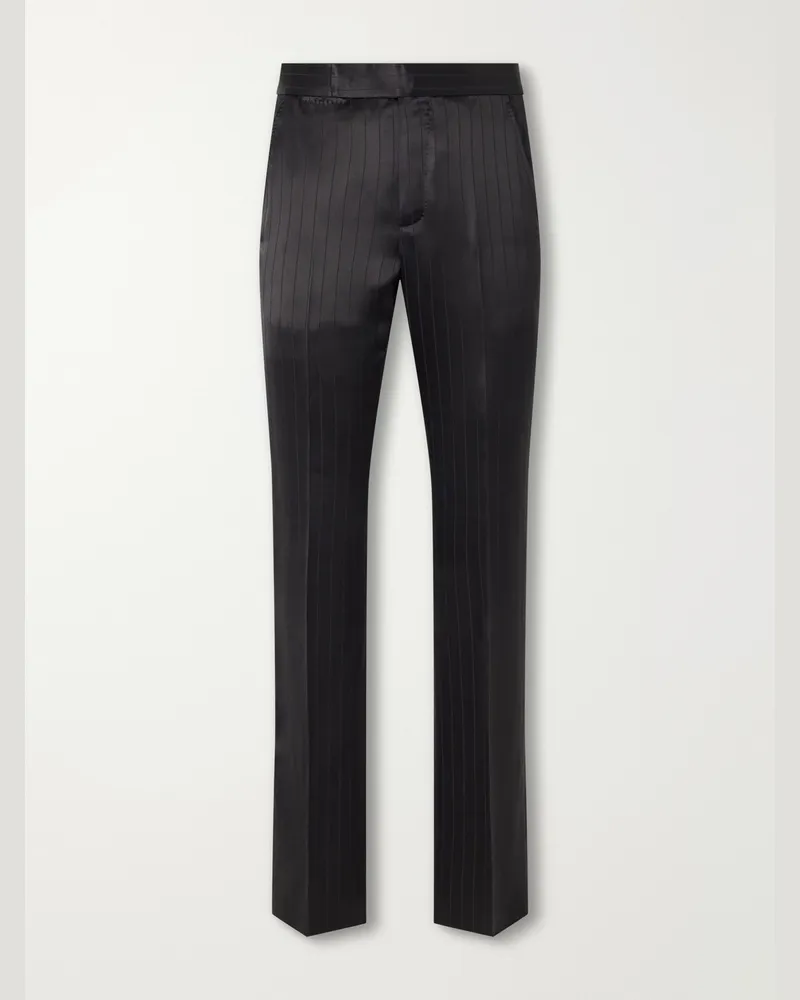 Tom Ford Straight-Leg Pinstriped Satin Suit Trousers Black