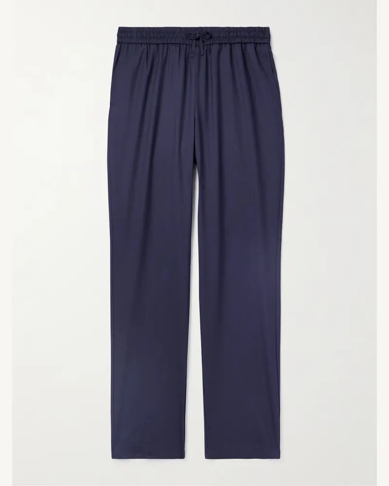 De Bonne Facture Gerade geschnittene Hose aus einer Schurwollmischung mit Kordelzugbund Blau