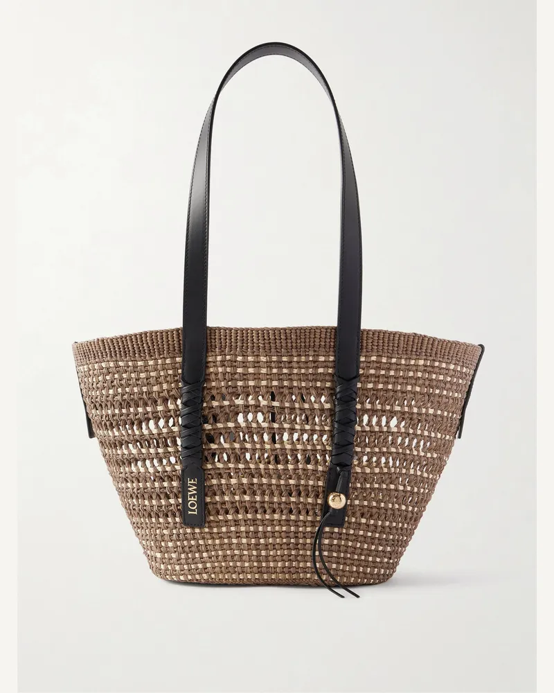 Loewe Paula's Ibiza Logo-Embellished Leather-Trimmed Palm de Iraca Leaves Tote Bag Brown