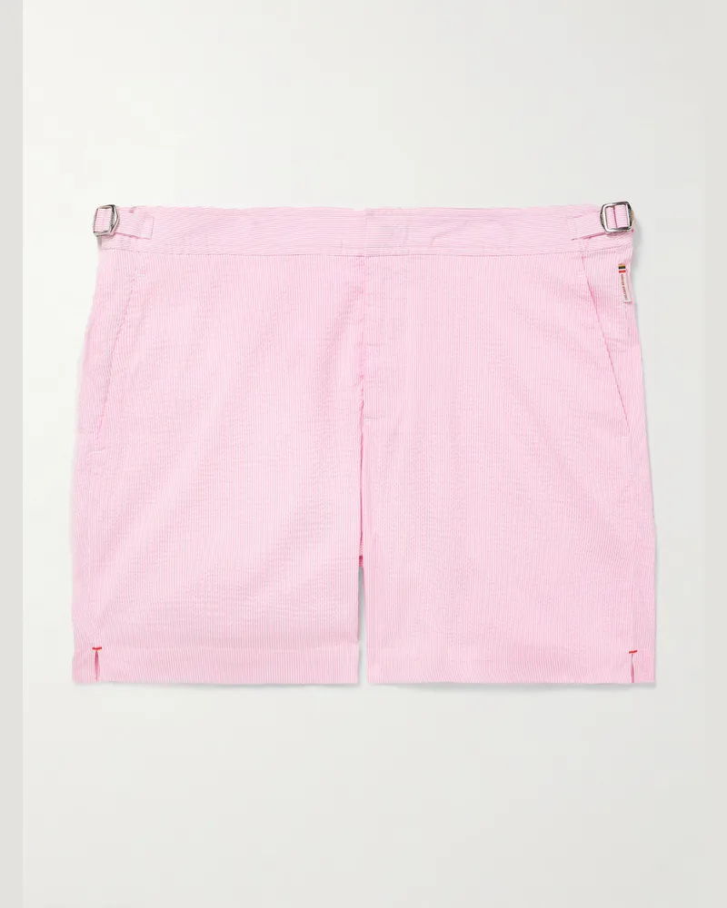 Orlebar Brown Bulldog schmal geschnittene mittellange Badeshorts aus gestreiftem Seersucker Pink