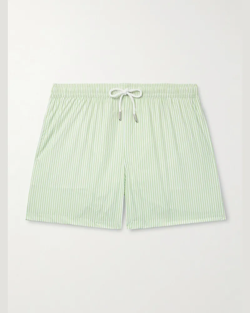 Thom Sweeney Gerade geschnittene mittellange Badeshorts mit Streifen Grün