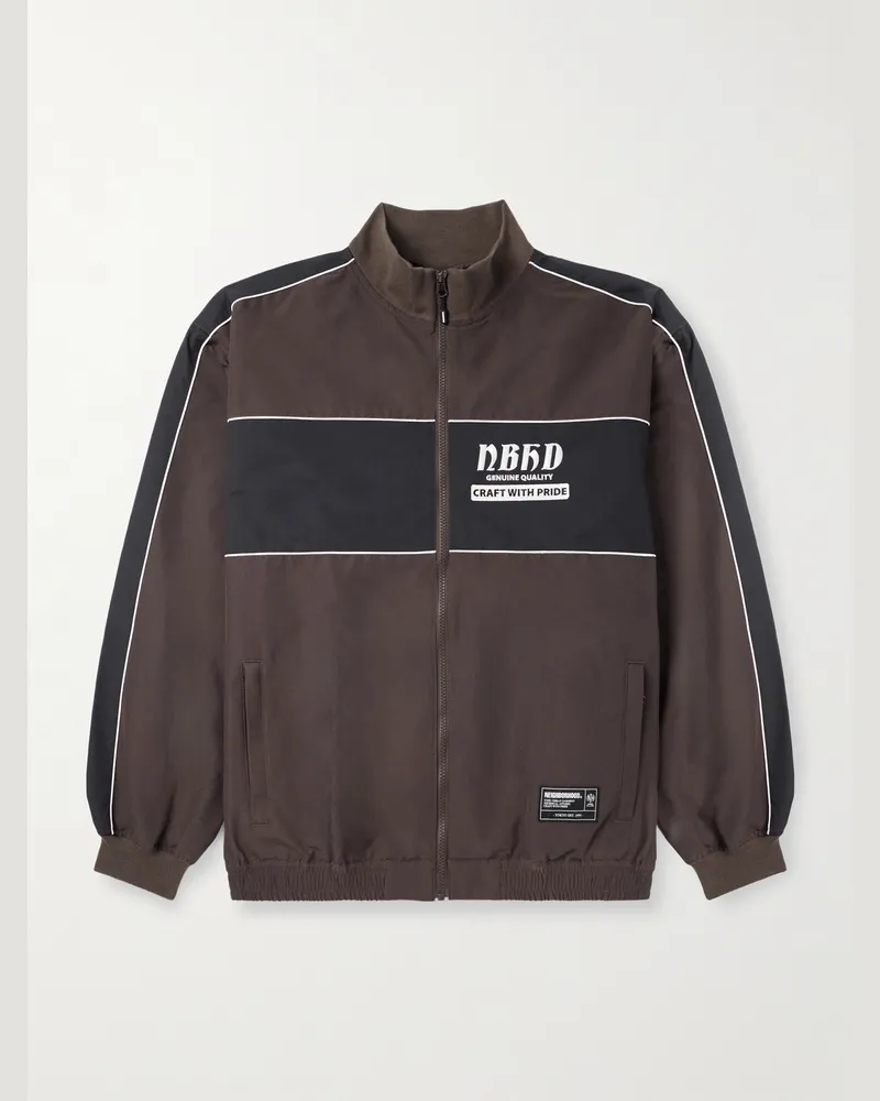 Neighborhood Logo-Embroidered Two-Tone Cotton-Blend Track Jacket Brown