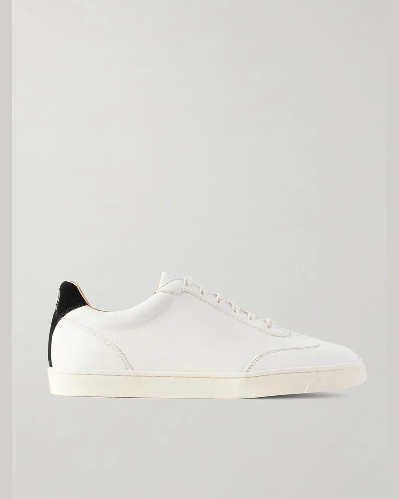 Brunello Cucinelli Coda di Rondine Suede-Trimmed Leather Sneakers Neutrals