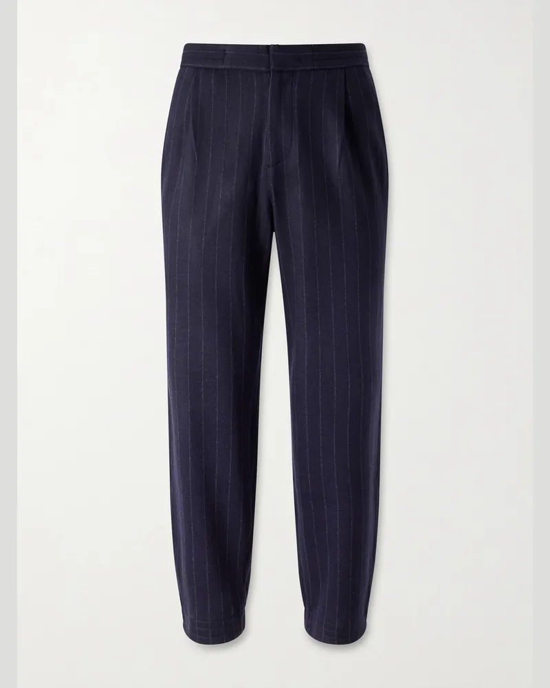 SEASE Tapered Pinstriped Wool-Blend Trousers Blue