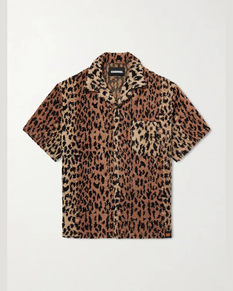Neighborhood Hippopotamus Leopard-Print Cotton-Blend Terry Shirt Brown