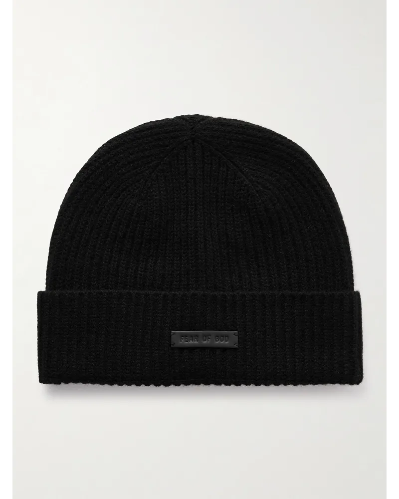 Fear of God Beanie aus Kaschmir in Rippstrick mit Logoapplikation Schwarz