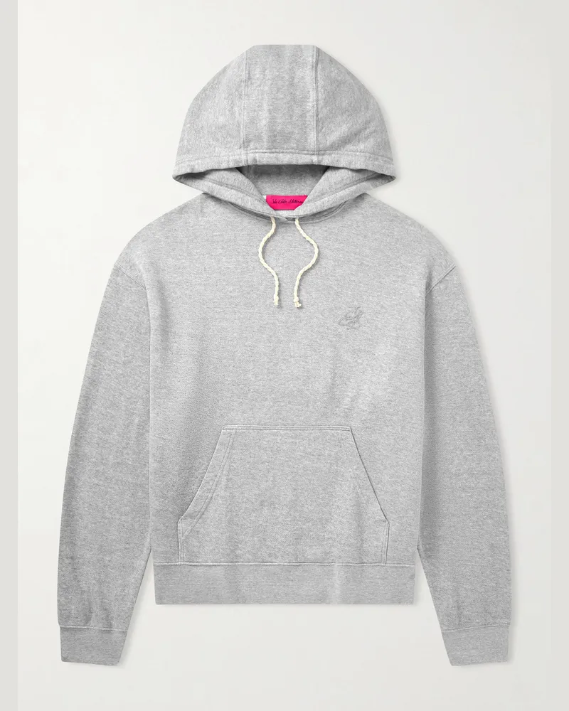 The Elder Statesman Daily Logo-Embroidered Cotton and Cashmere-Blend Hoodie Gray