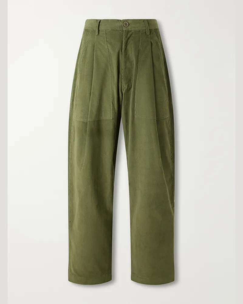 KARDO Yuki Straight-Leg Cotton-Corduroy Trousers Green