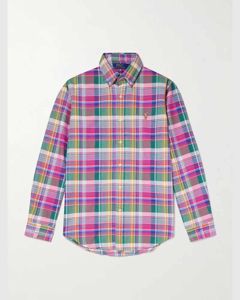 Ralph Lauren Hemd aus kariertem Baumwollflanell mit Logostickerei Pink