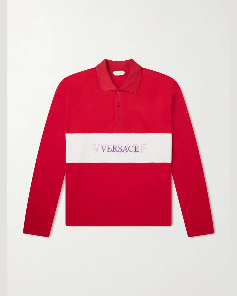 Versace Polo Cotton Logo Embroidery Shirt Red
