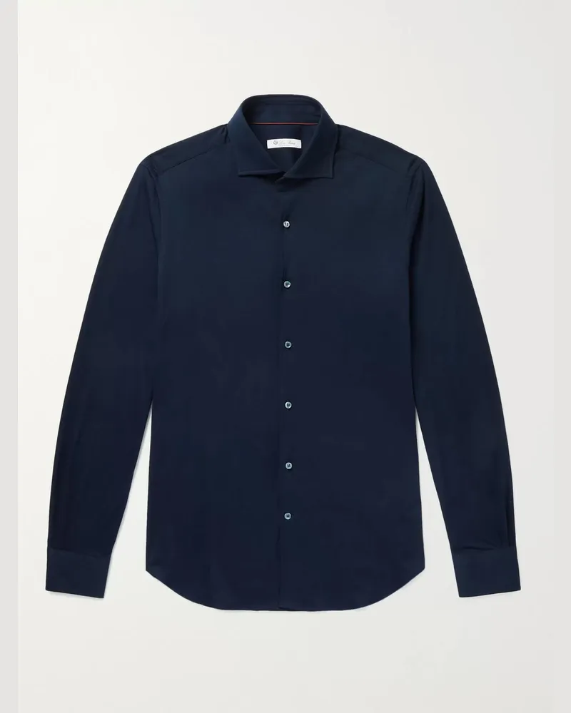 Loro Piana Schmal geschnittenes Hemd aus Baumwoll-Jersey Blau