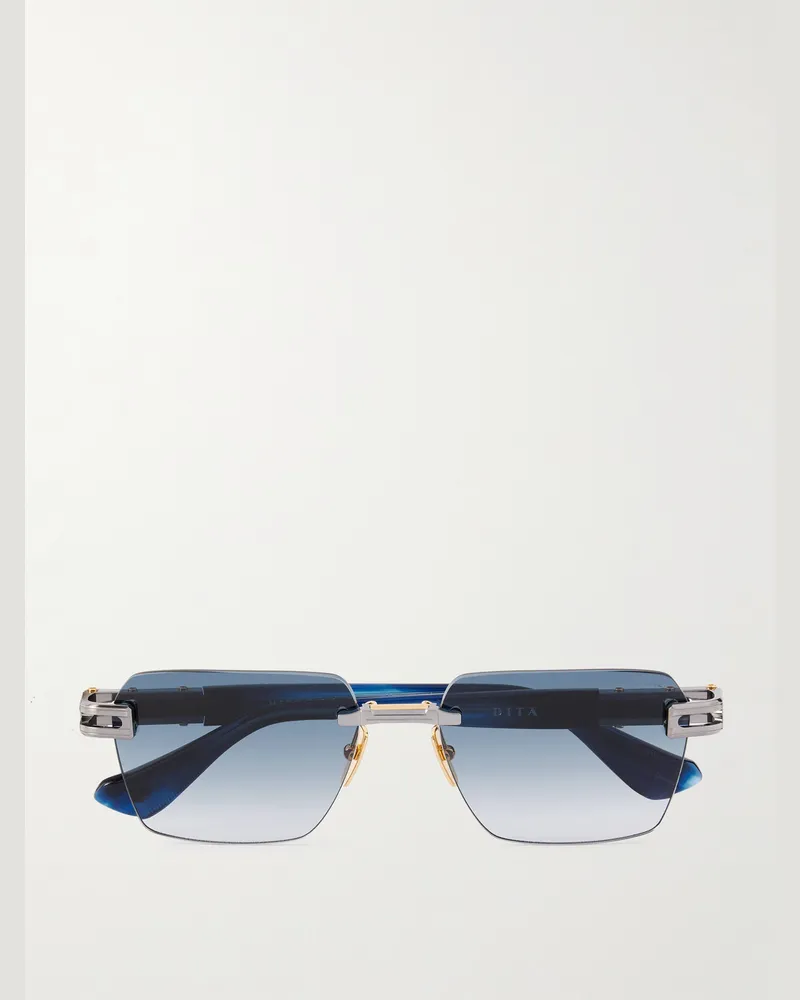 DITA Meta-Evo One silberfarbene Sonnenbrille mit eckigem Rahmen und Details aus Azetat Blau