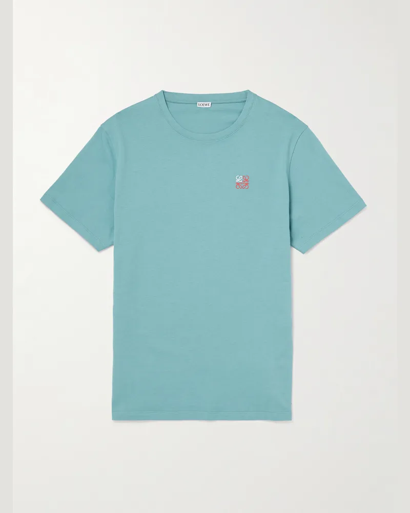 Loewe Slim-Fit Logo-Embroidered Cotton-Jersey T-Shirt Blue