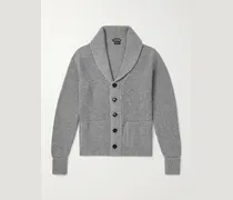 Shawl-Collar Ribbed Cashmere Cardigan