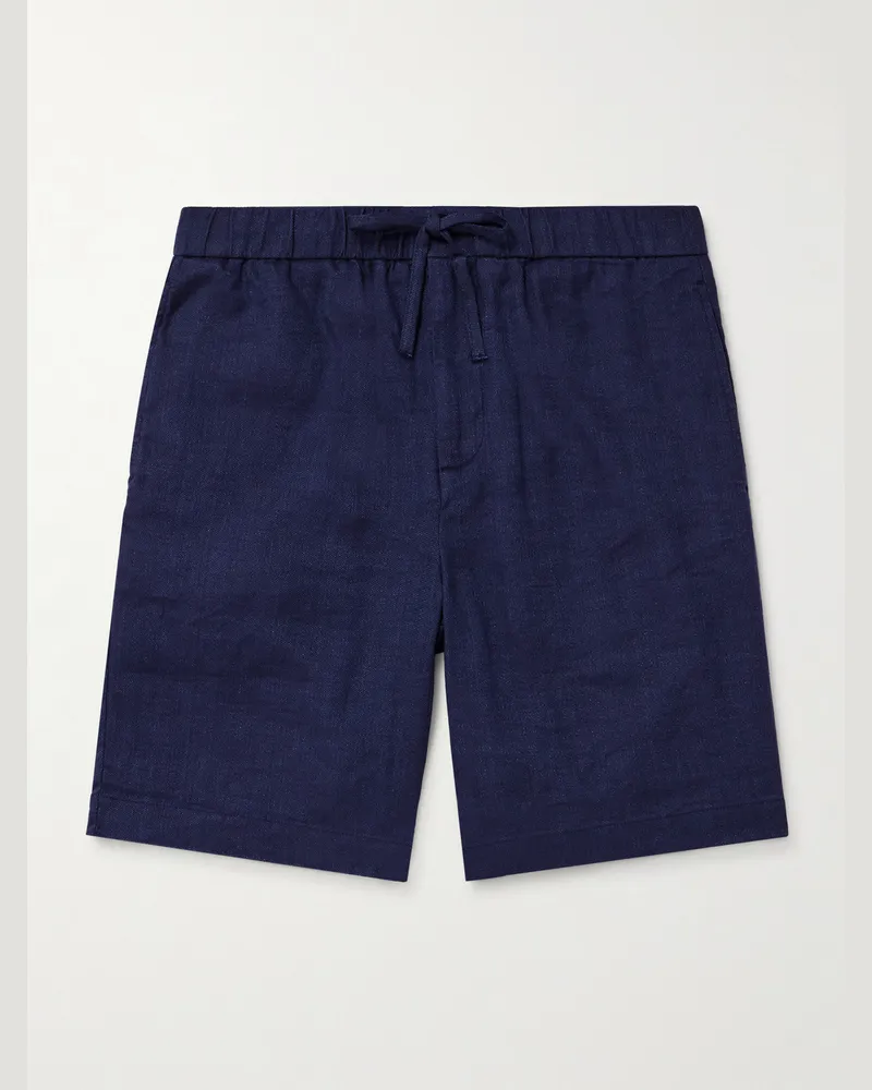 Frescobol Carioca Felipe schmal geschnittene Shorts mit Kordelzugbund aus einer Leinen-Baumwollmischung Blau