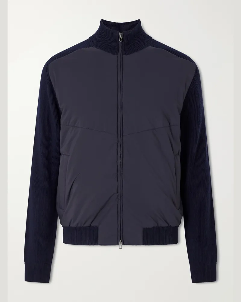 SEASE Virgin Wool and Shell Bomber Jacket Blue