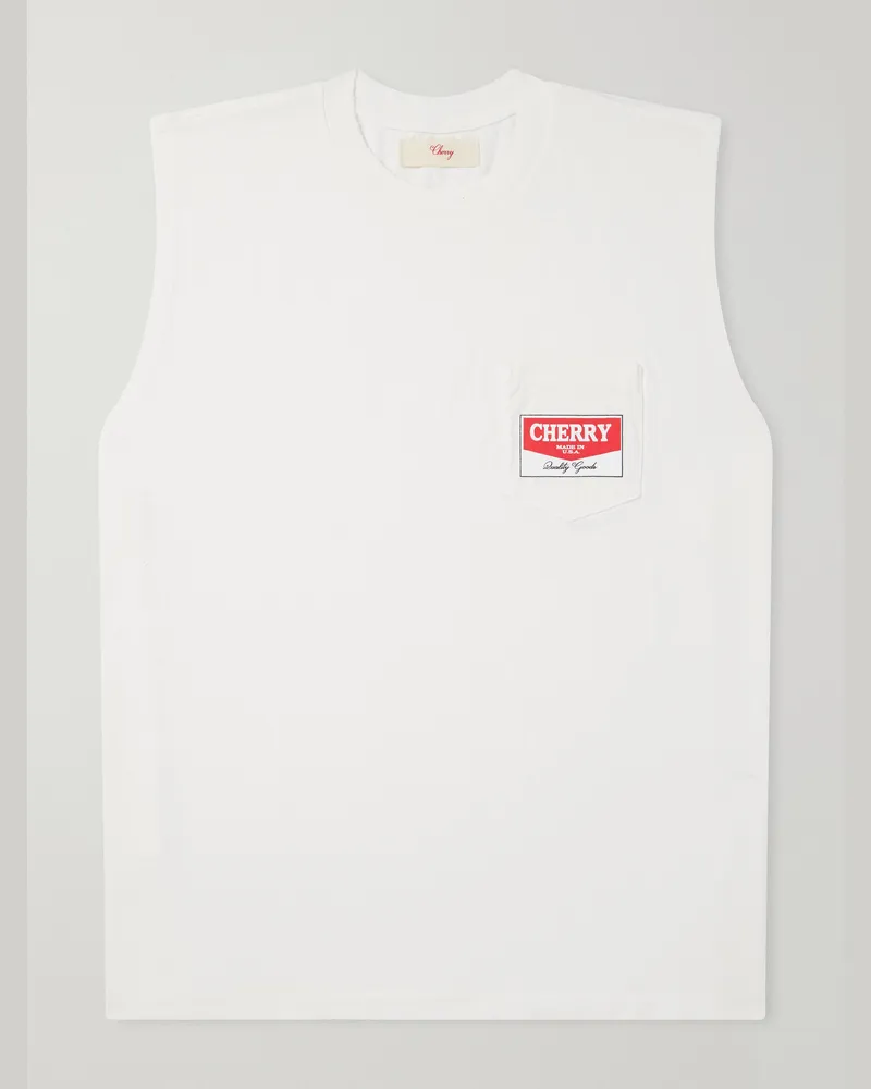 Cherry Los Angeles Logo-Printed Distressed Cotton-Jersey Tank Top Neutrals