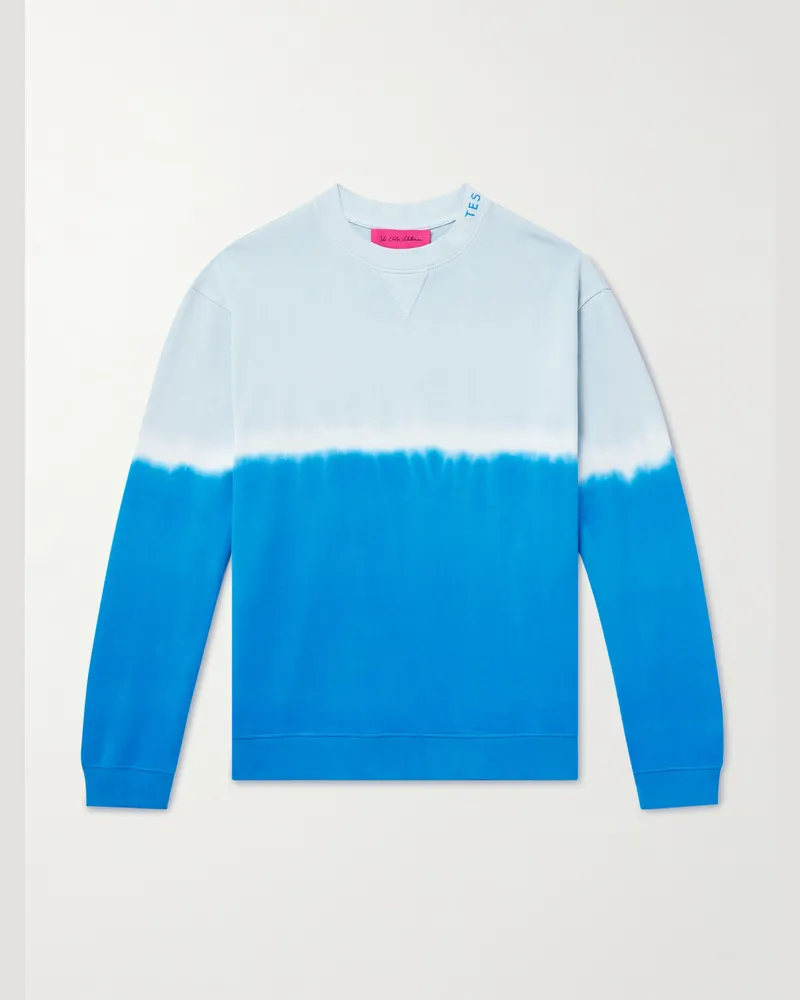 The Elder Statesman Sweatshirt aus Jersey aus einer Baumwoll-Kaschmirmischung mit Batikmuster und Stickerei Blau