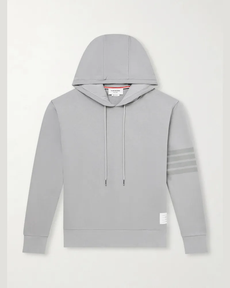 Thom Browne Logo-Appliquéd Striped Cotton-Jersey Hoodie Gray