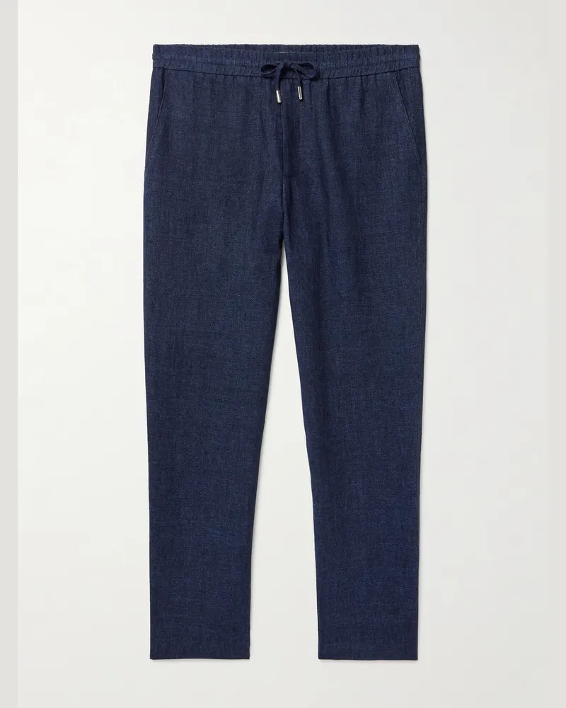 MR P. James gerade geschnittene Hose aus Leinen-Chambray mit Kordelzugbund Blau