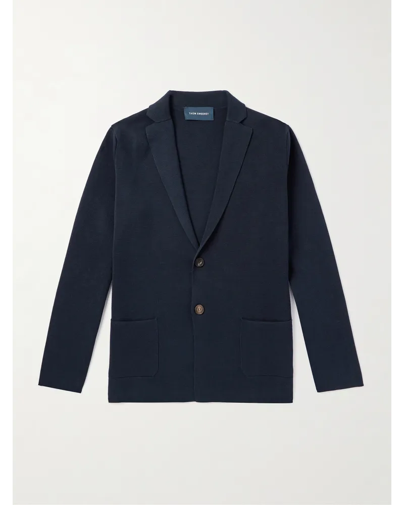 Thom Sweeney Schmal geschnittener Cardigan aus Baumwolle Blau