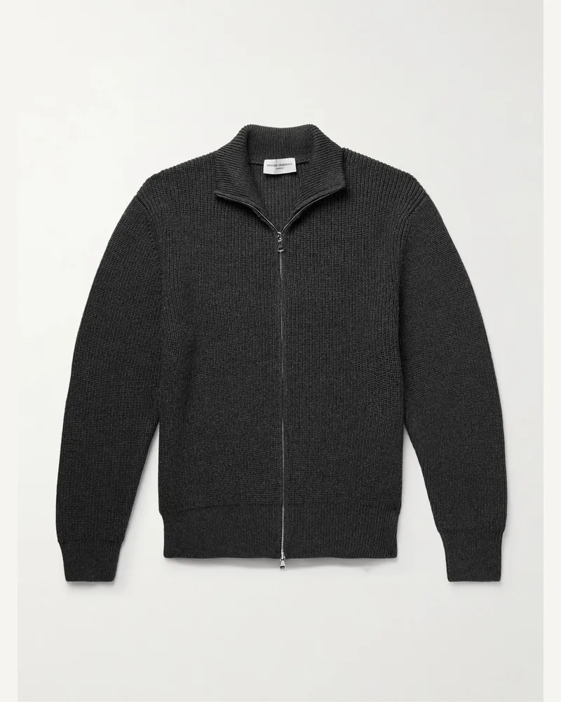 Officine Generale Finley Cardigan aus Merinowolle in Rippstrick Grün