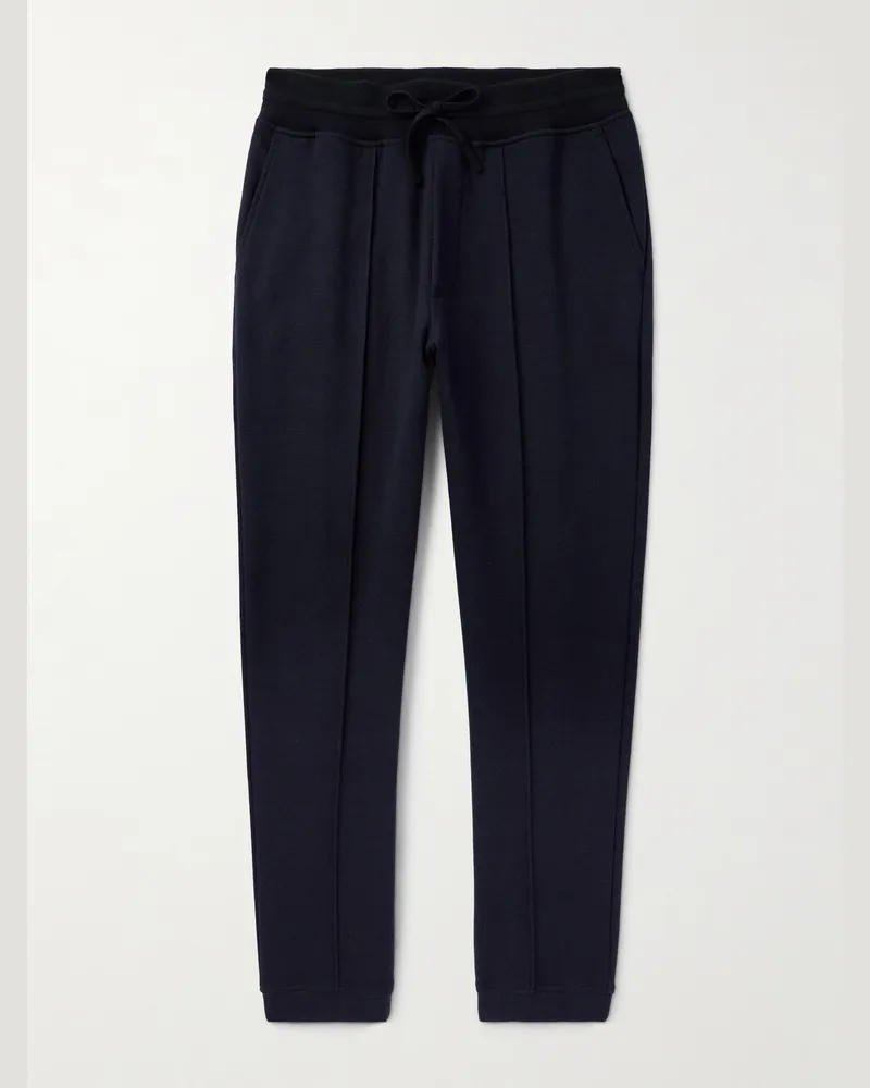 Loro Piana Whitney schmal zulaufende Jogginghose aus Jersey aus einer Mischung aus Baumwolle, Seide und Kaschmir Blau