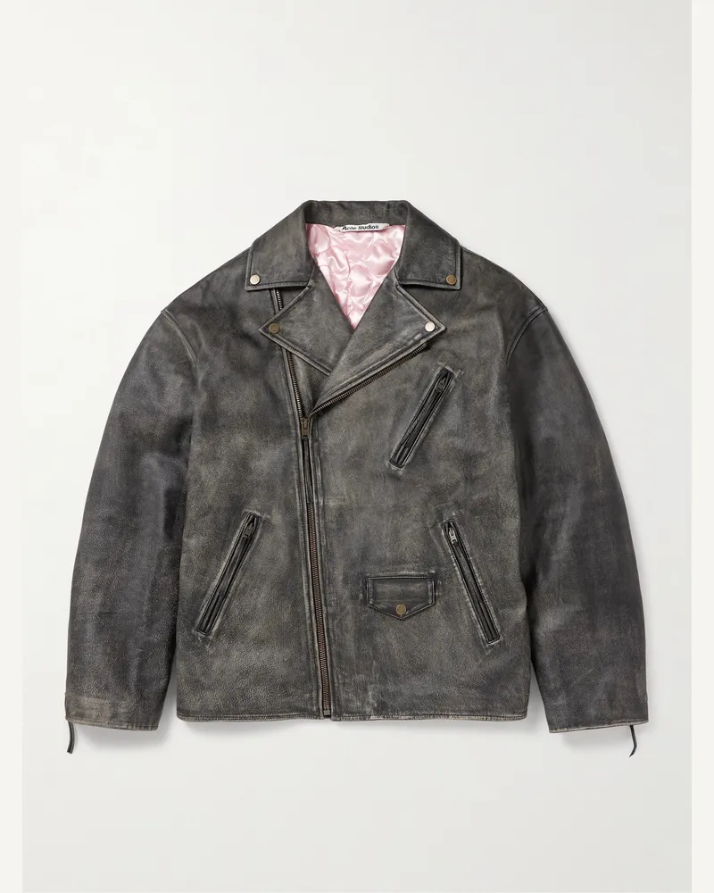 Acne Studios Bikerjacke aus Leder mit Logoprägung Grau