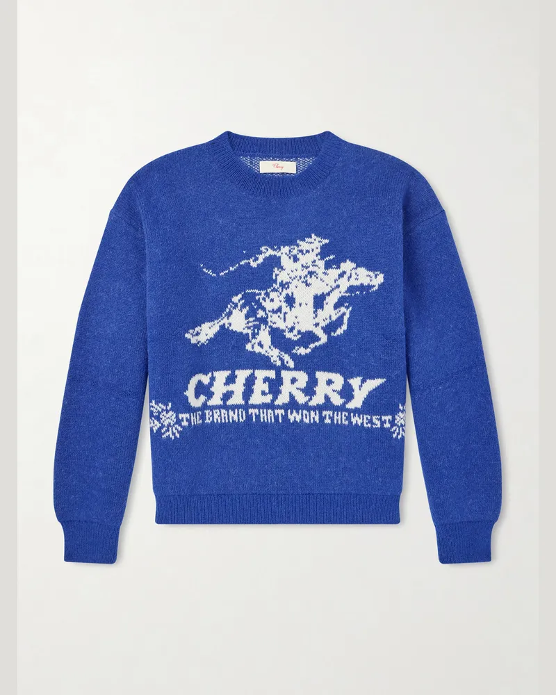 Cherry Los Angeles Won The West Jacquard-Knit Alpaca-Blend Sweater Blue