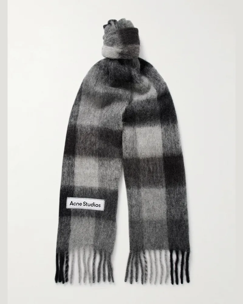 Acne Studios Strickschal mit Karomuster und Fransen Grau