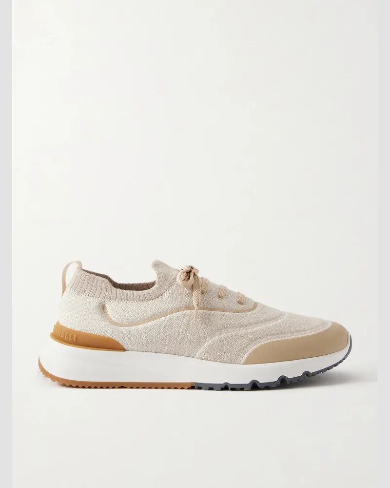 Brunello Cucinelli Stretch-Knit Sneakers Neutrals