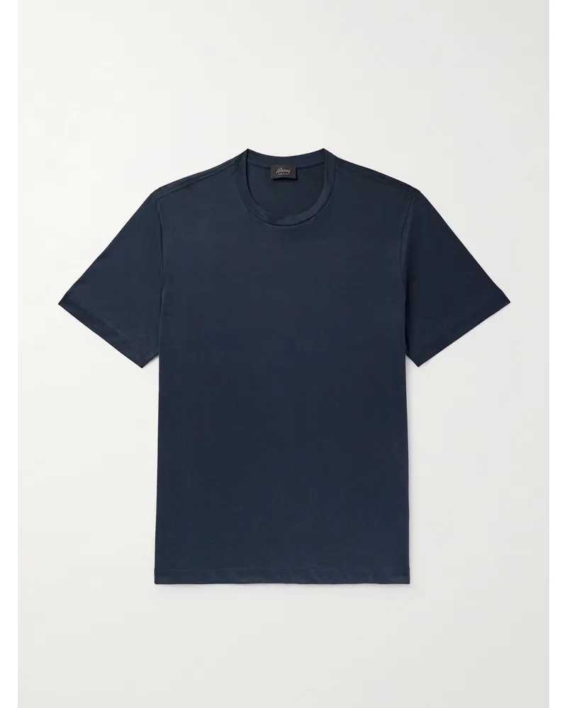 Brioni Schmal geschnittenes T-Shirt aus einer Seiden-Baumwollmischung Blau