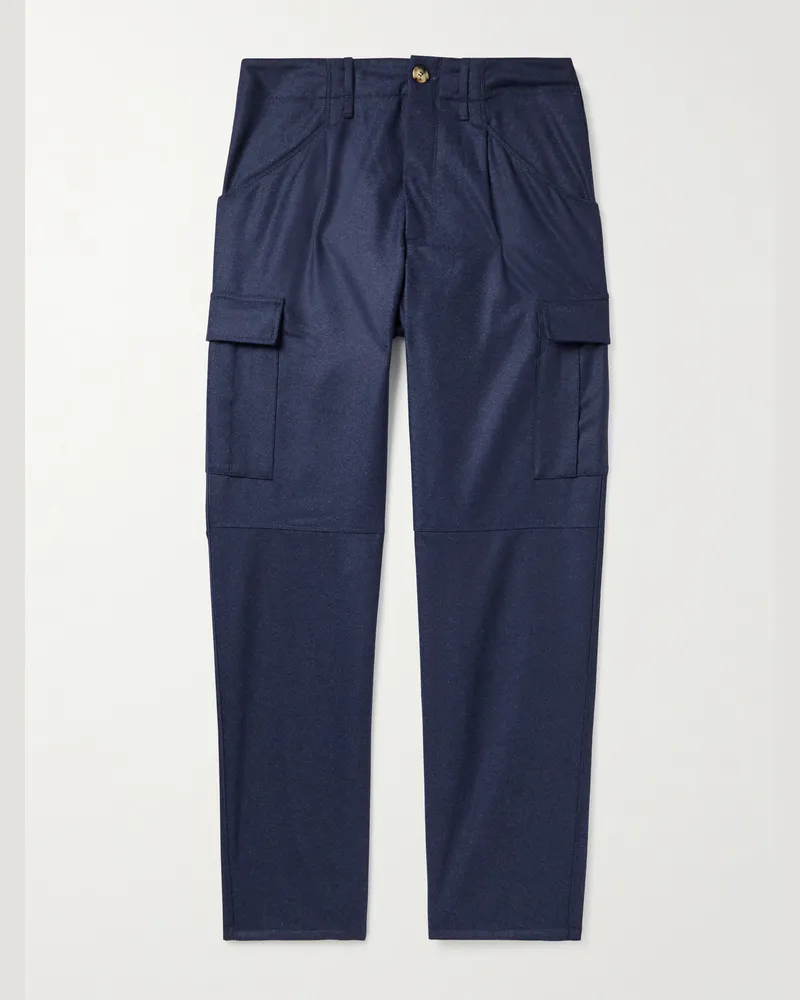 Brunello Cucinelli Gerade geschnittene Cargohose aus Schurwollflanell Blau